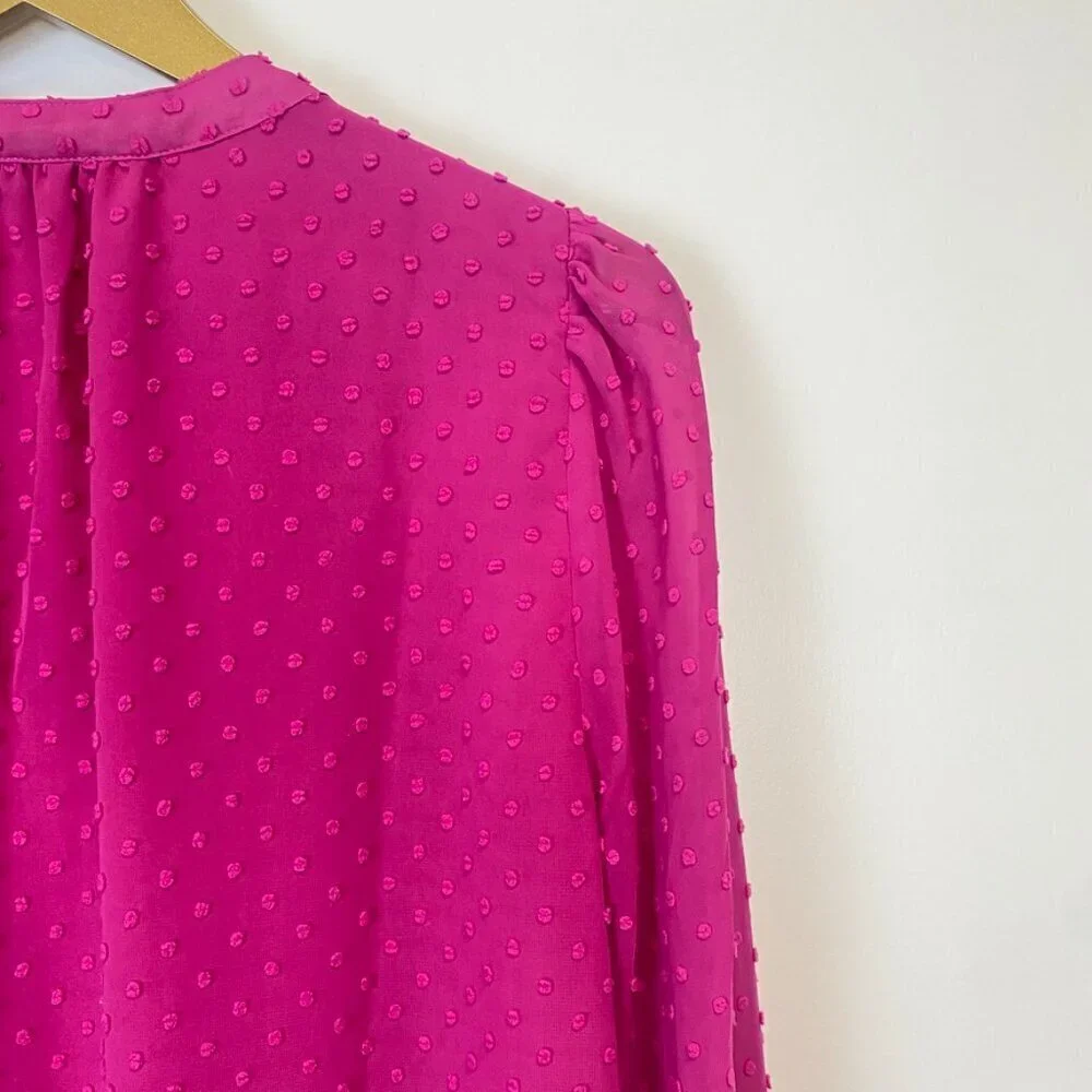 J. Crew Pink Textured Chiffon Ruffle Button Up Blouse